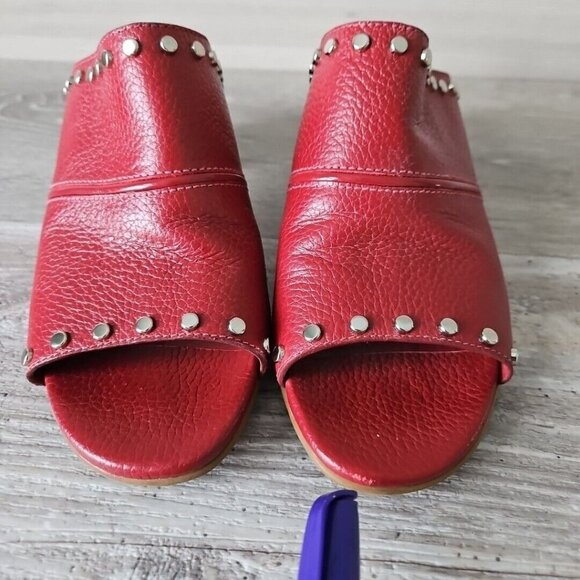 Brighton “TAP” Lipstick (Red) Leather Peep Toe Studded Heels Sandals - Size 8 M - Picture 4 of 15